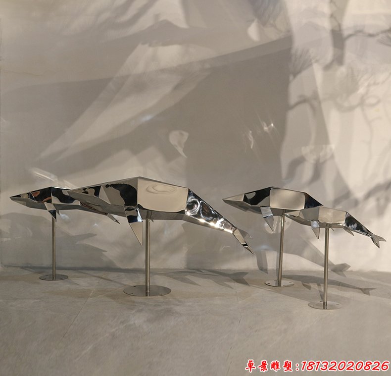不锈钢抽象几何海豚雕塑 (7)