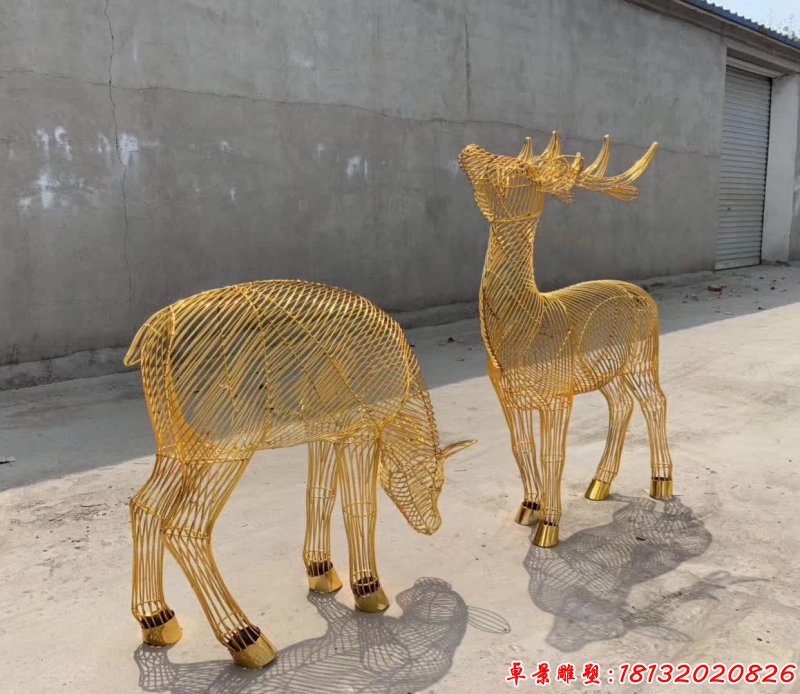 不锈钢镂空金色鹿雕塑 (1)