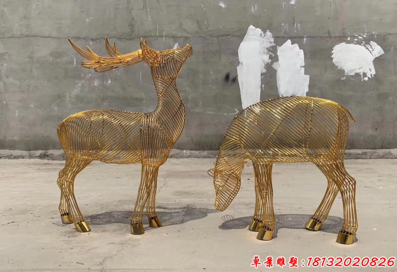 不锈钢镂空金色鹿雕塑 (2)