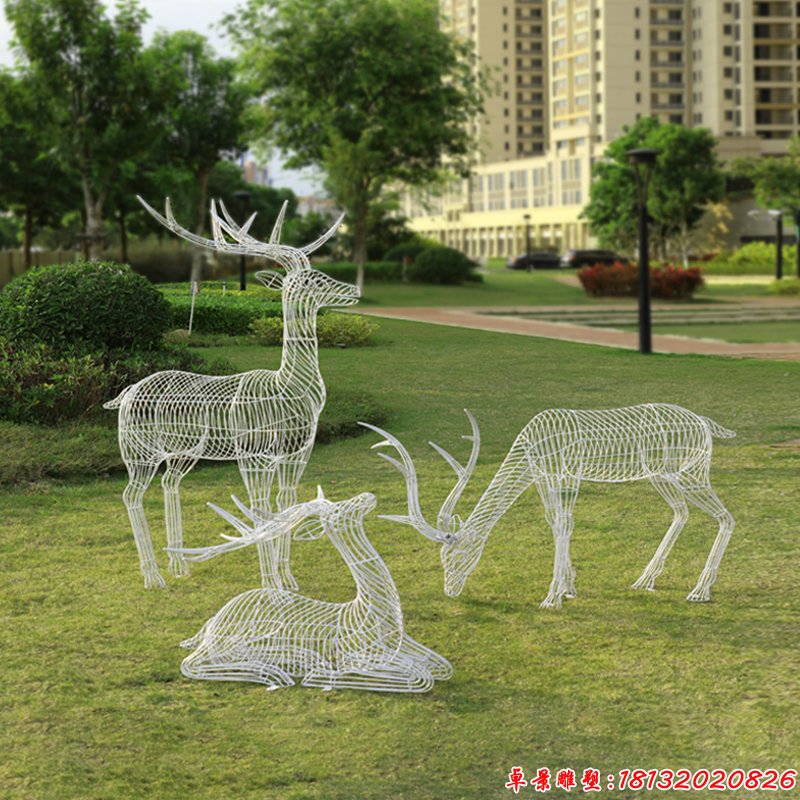 不锈钢镂空梅花鹿雕塑 (1)