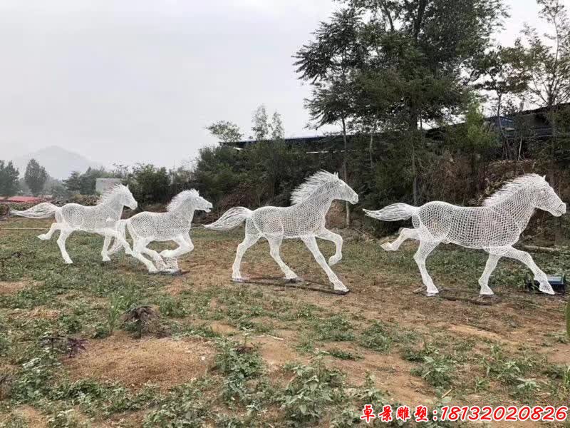 不锈钢镂空群马奔跑雕塑 (1)