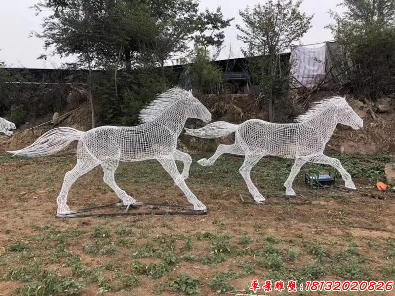 不锈钢镂空群马奔跑雕塑 (2)