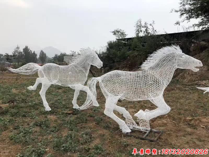 不锈钢镂空群马奔跑雕塑 (3)