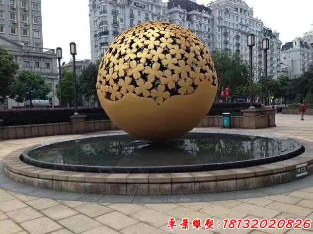 不锈钢镂空球喷泉艺术雕塑