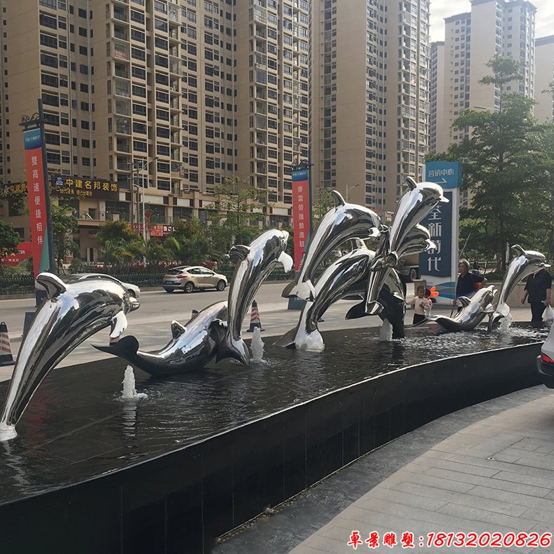 不锈钢水景镜面海豚雕塑 (1)