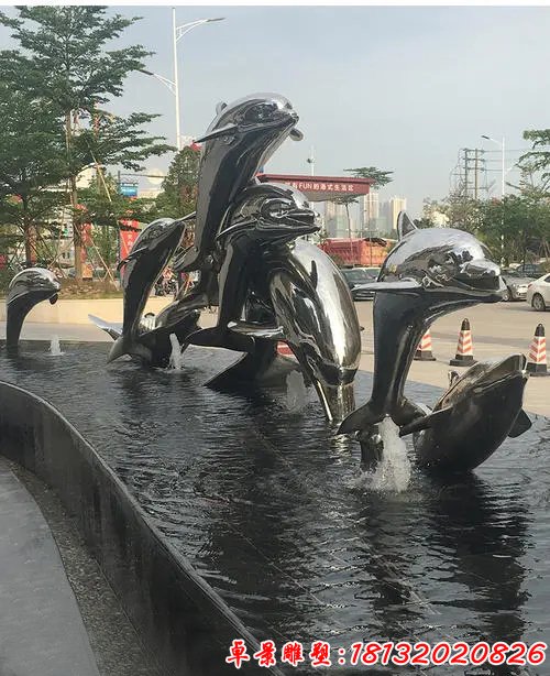 不锈钢水景镜面海豚雕塑 (4)