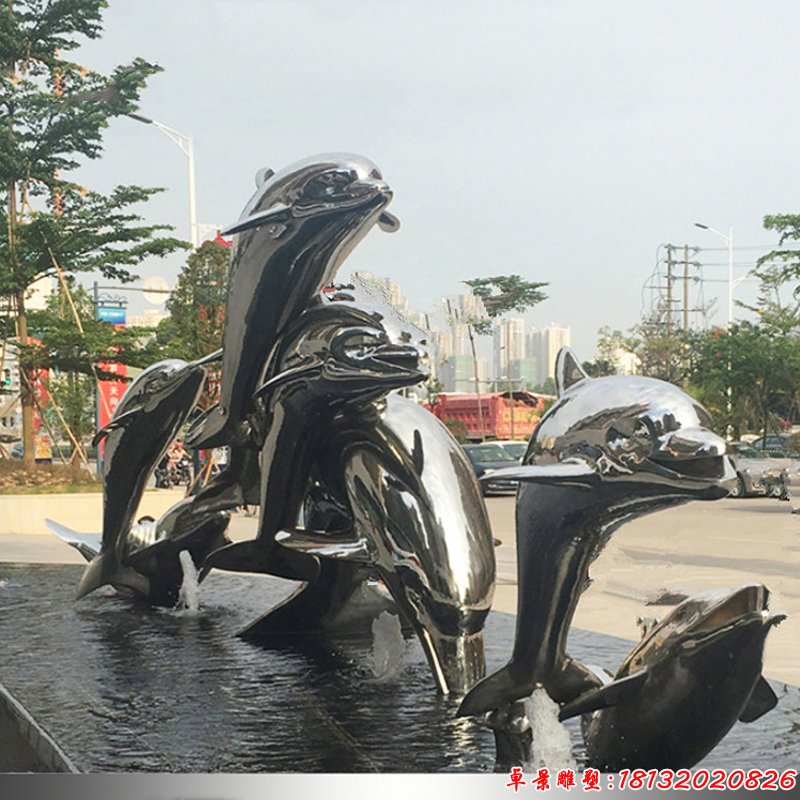 不锈钢水景镜面海豚雕塑 (3)