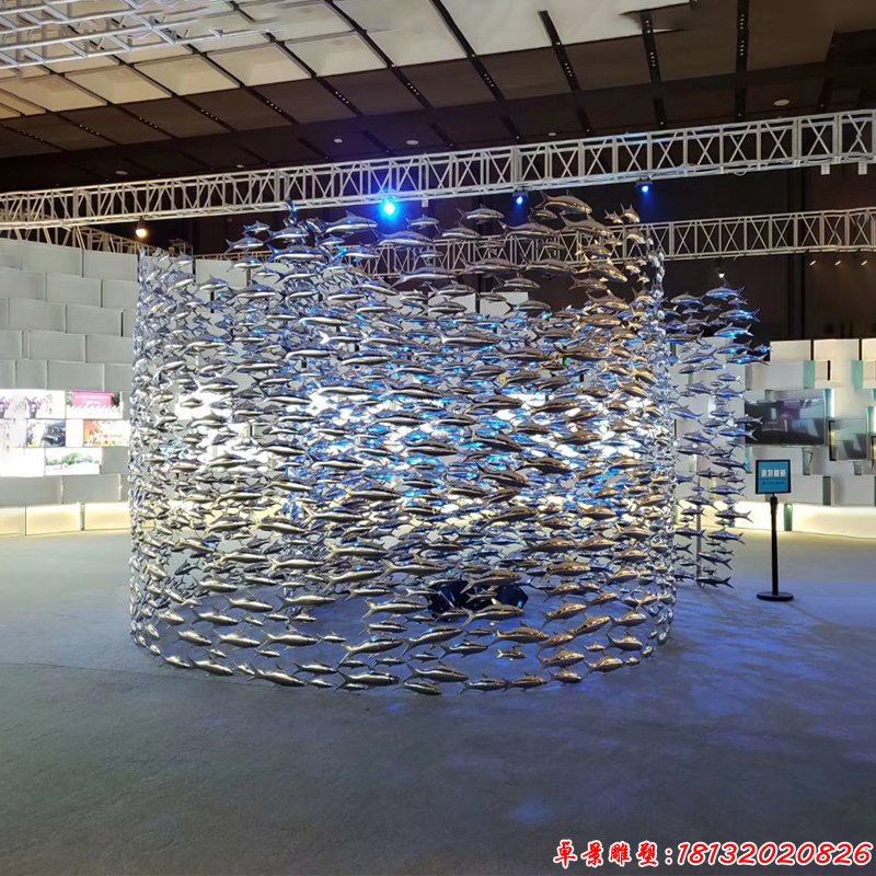 不锈钢抽象鱼群艺术造型雕塑