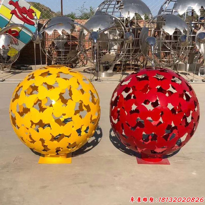 彩色不锈钢镂空绣球雕塑 (2)
