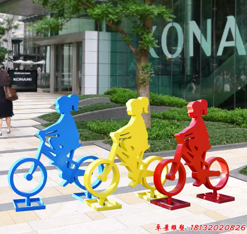 抽象小女孩骑单车雕塑