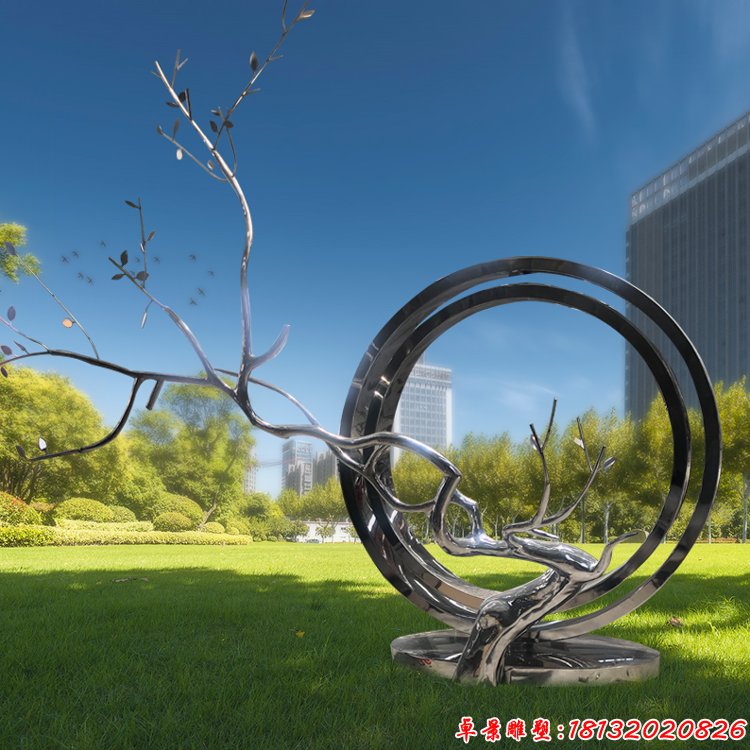 大型不锈钢圆环树枝造型雕塑 (1)