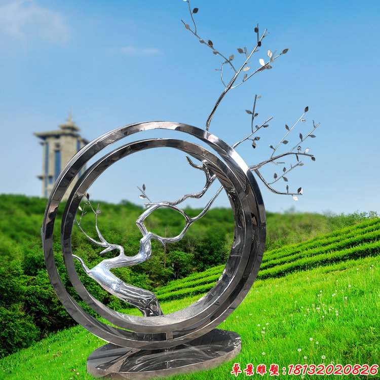 大型不锈钢圆环树枝造型雕塑 (2)
