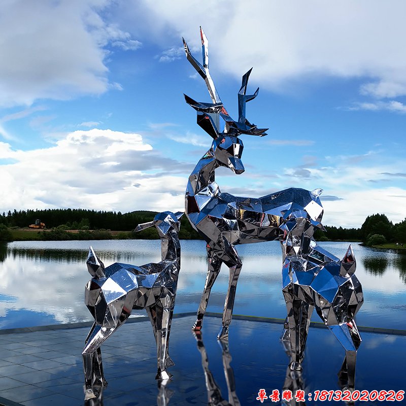 广场不锈钢抽象鹿雕塑 (1)
