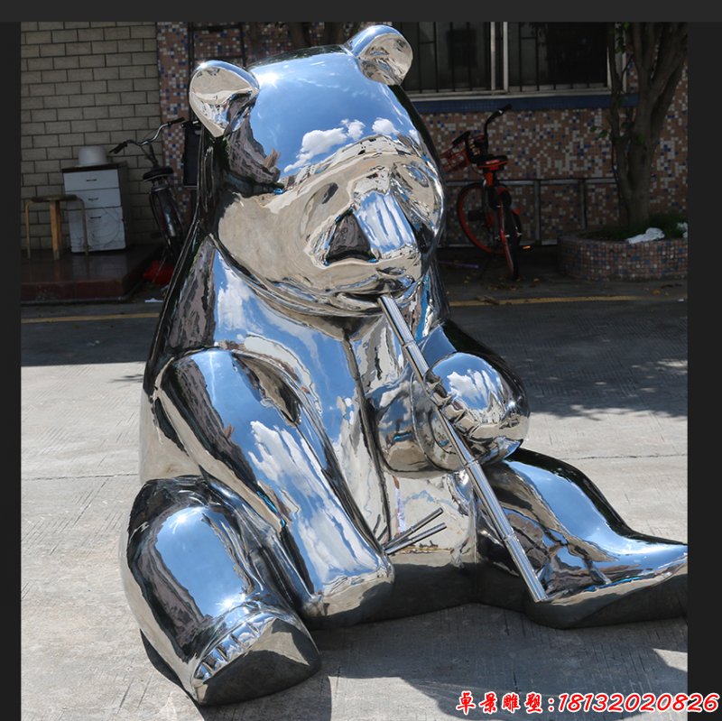 镜面不锈钢熊雕塑 (1)