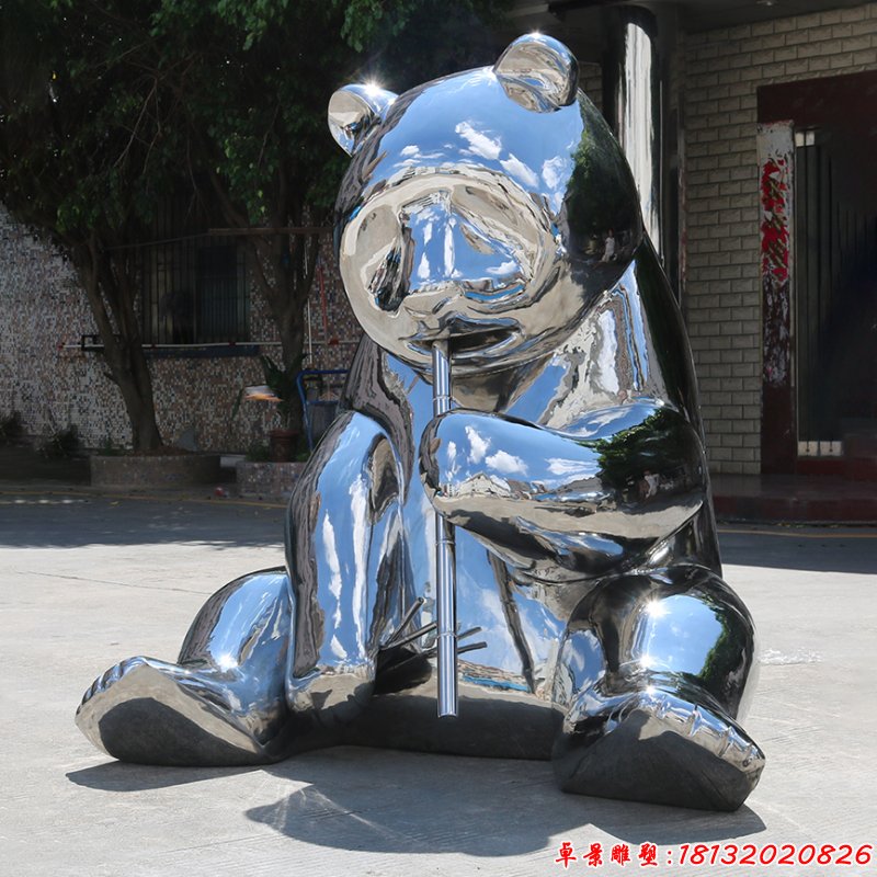 镜面不锈钢熊雕塑 (3)