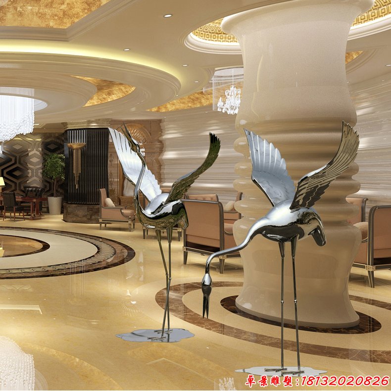 酒店仙鹤展翅不锈钢雕塑 (4)