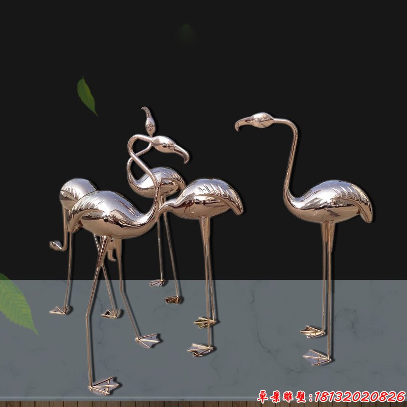 不锈钢玫瑰金火烈鸟雕塑