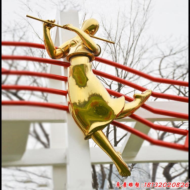 公园不锈钢抽象女孩吹笛造型雕塑