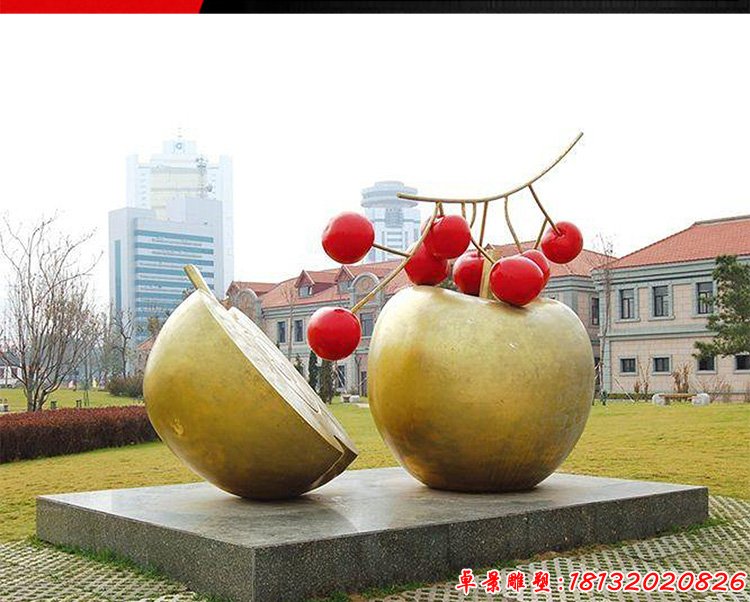 公园不锈钢苹果樱桃水果雕塑