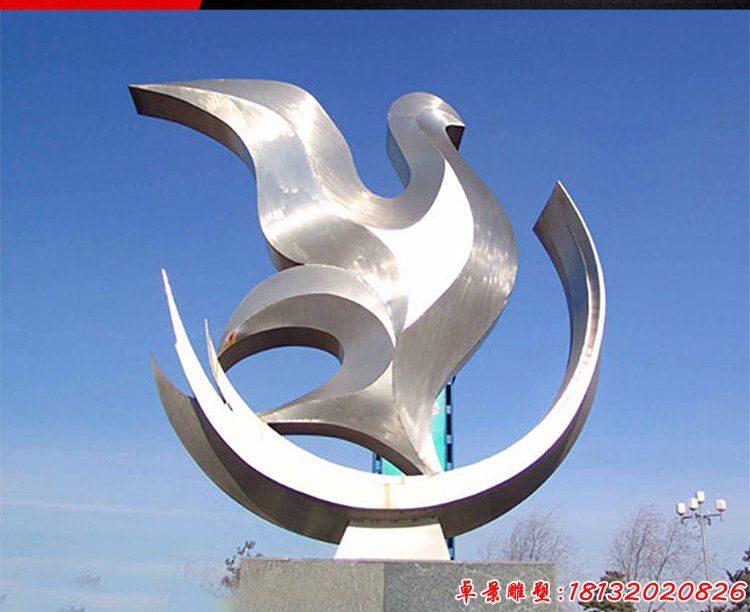 广场不锈钢抽象飞鸽造型雕塑