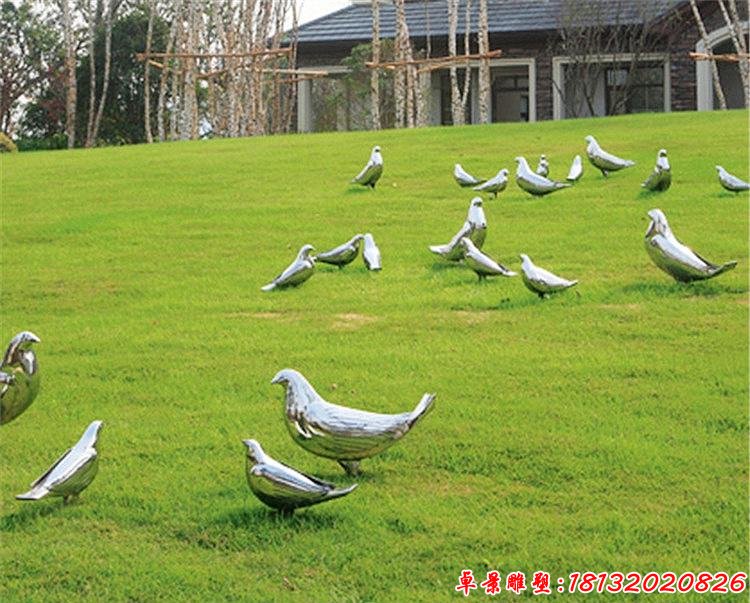 草坪不锈钢抽象镜面鸽子雕塑