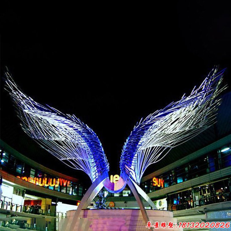 城市不锈钢抽象彩色翅膀雕塑