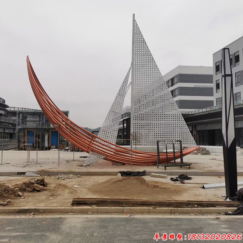 城市不锈钢抽象帆船雕塑（1）