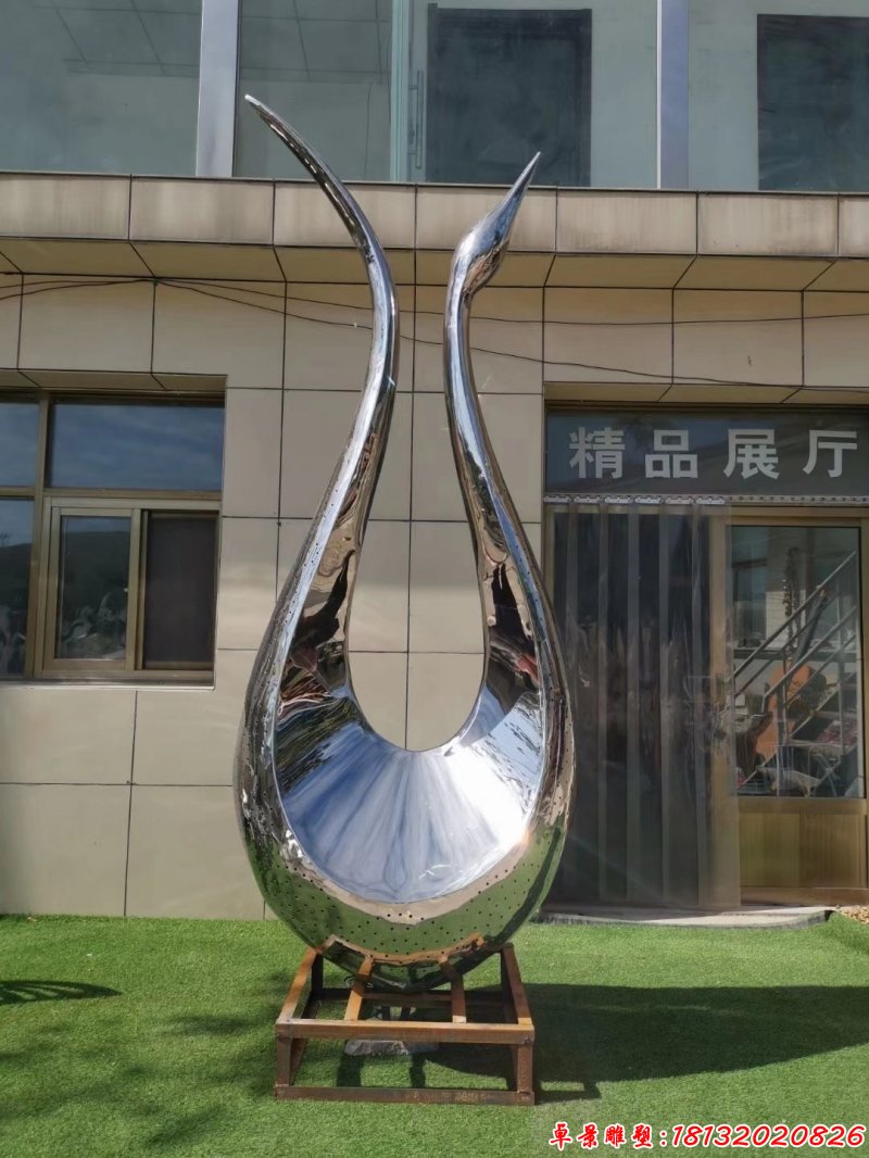 城市不锈钢抽象镜面天鹅雕塑(3)