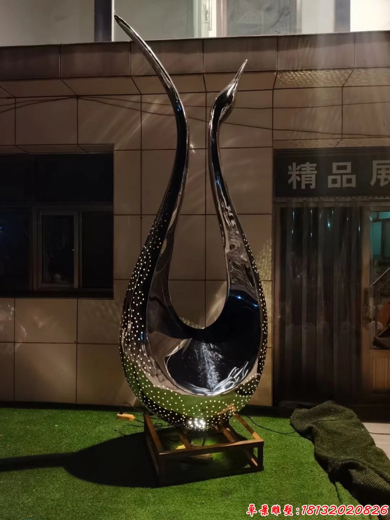 城市不锈钢抽象镜面天鹅雕塑