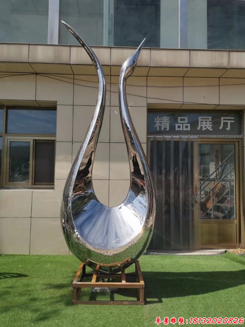 城市不锈钢抽象镜面天鹅雕塑(4)