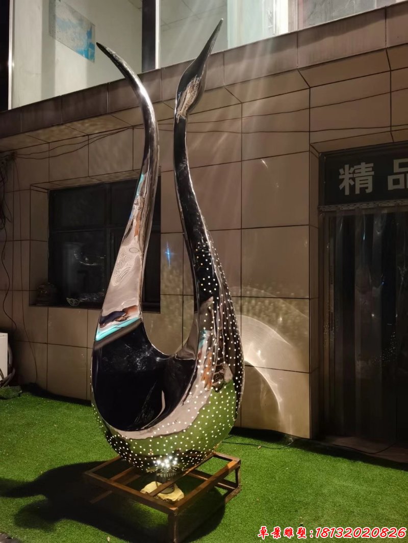 城市不锈钢抽象镜面天鹅雕塑(2)