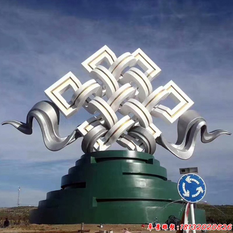 城市不锈钢抽象中国结雕塑
