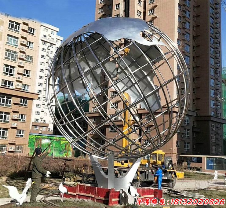 城市不锈钢镂空地球仪艺术雕塑