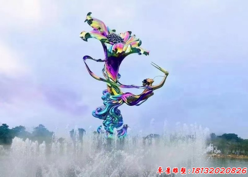 城市不锈钢仙女踏祥云雕塑(2)