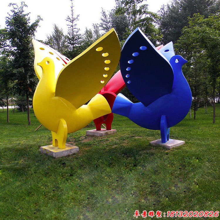 公园不锈钢抽象彩色飞鸽雕塑