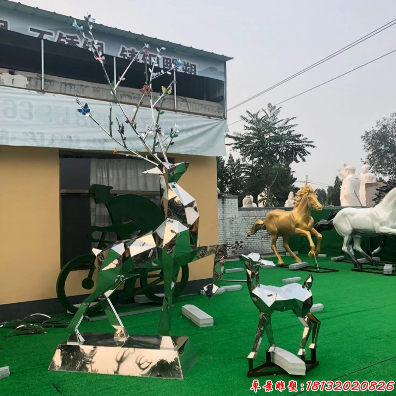 公园不锈钢镜面几何鹿造型雕塑(3)