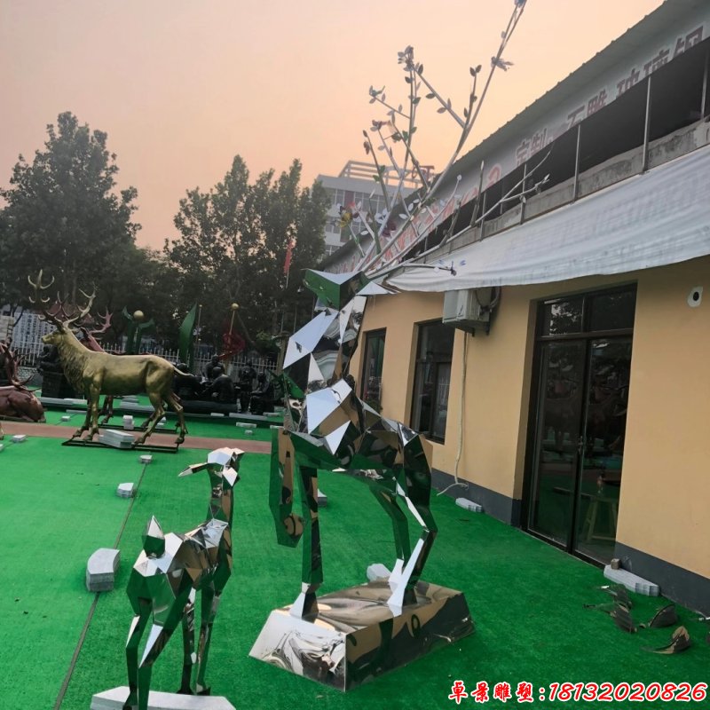 公园不锈钢镜面几何鹿造型雕塑(2)
