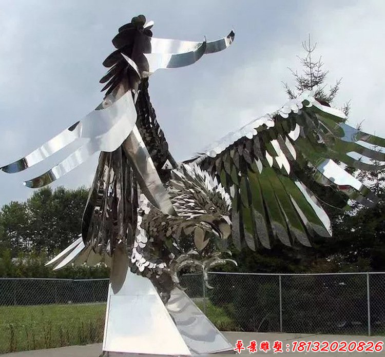 公园不锈钢镜面老鹰雕塑