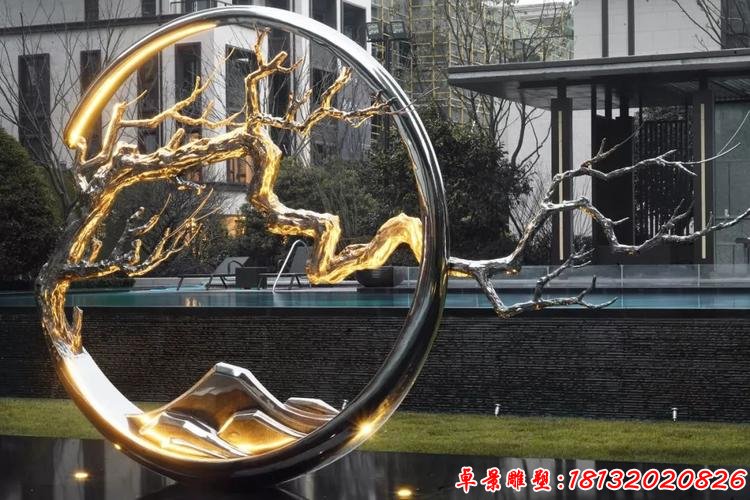 公园不锈钢圆环树枝雕塑(4)