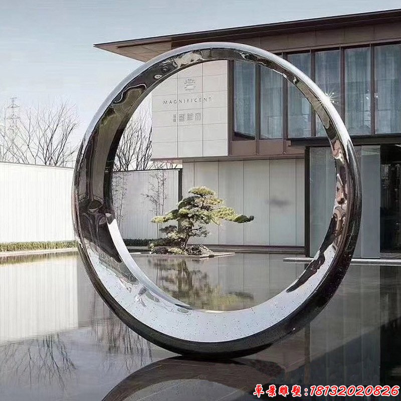小区不锈钢镜面圆环雕塑(3)