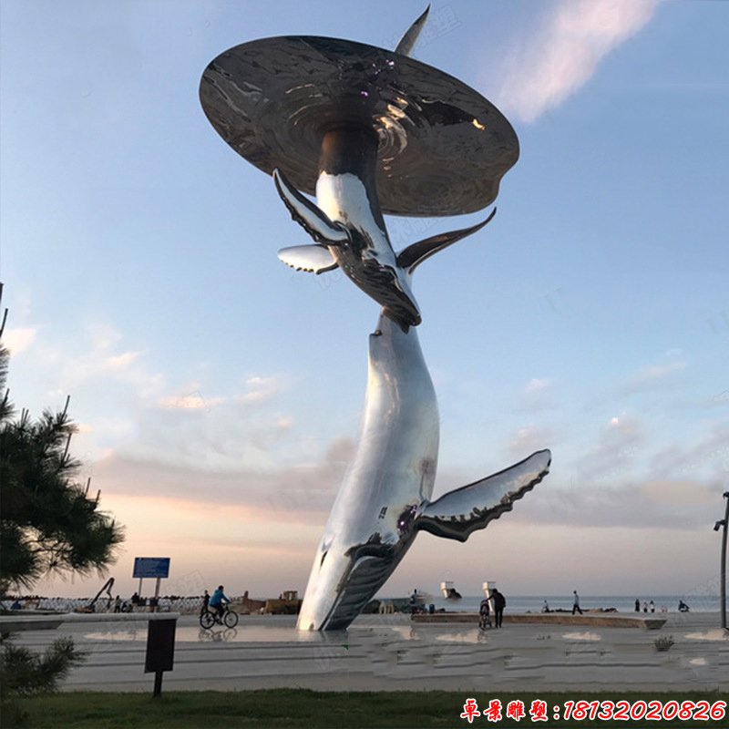 园林不锈钢镜面鲸鱼雕塑