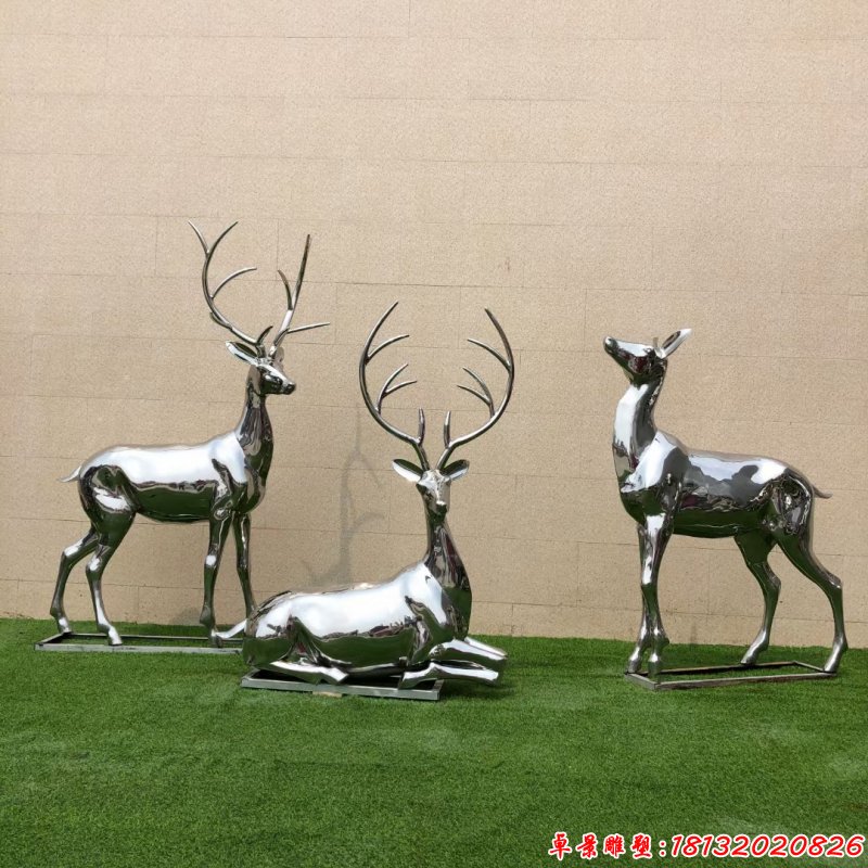 园林不锈钢镜面鹿雕塑（2）