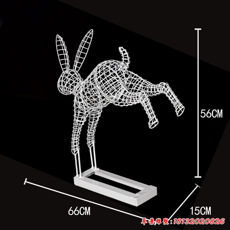 跳跃的不锈钢镂空兔子雕塑 (2)