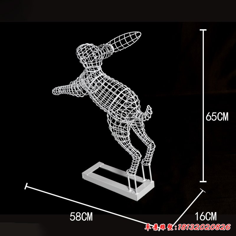 跳跃的不锈钢镂空兔子雕塑 (3)