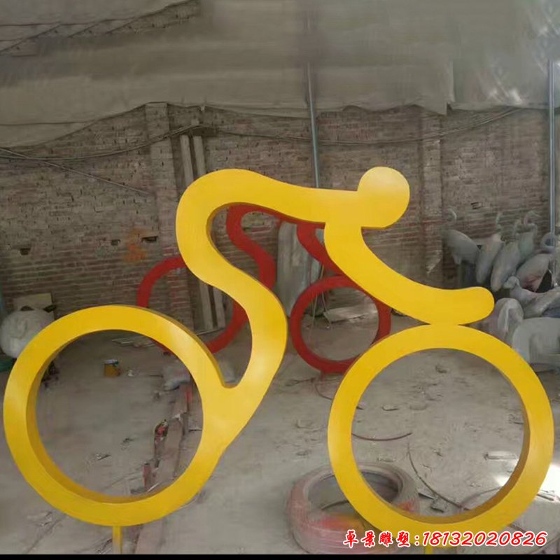 不锈钢抽象骑单车人物雕塑，广场景观摆件