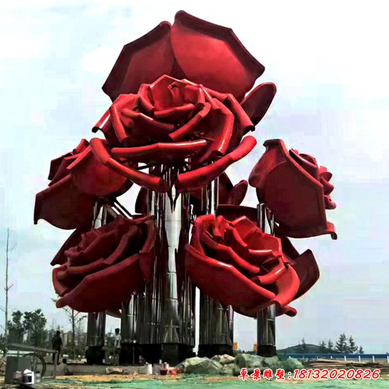 不锈钢玫瑰花景观雕塑