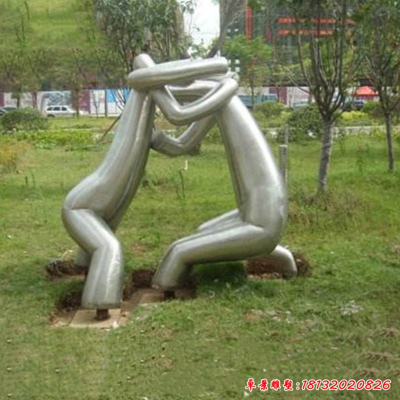 不锈钢摔跤人物雕塑