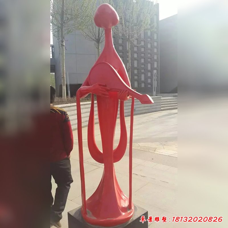 不锈钢抽象人物演奏景观雕塑