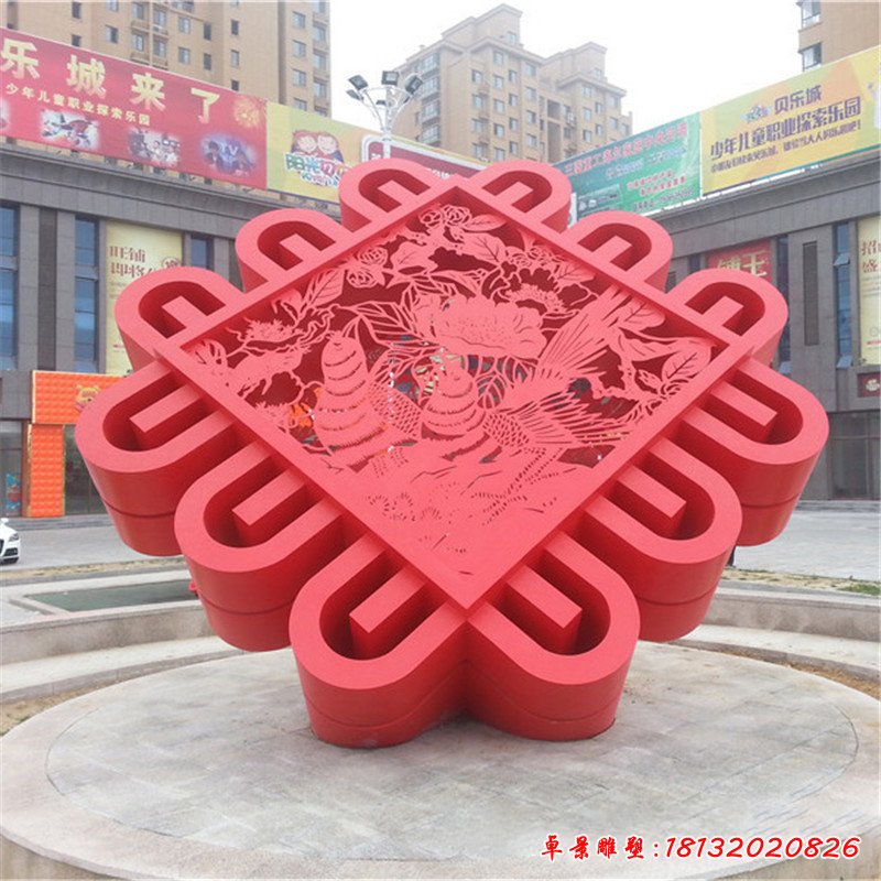 广场不锈钢抽象中国结雕塑