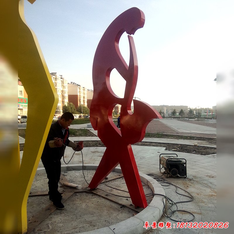 广场演奏雕塑，不锈钢抽象人物雕塑 (2)